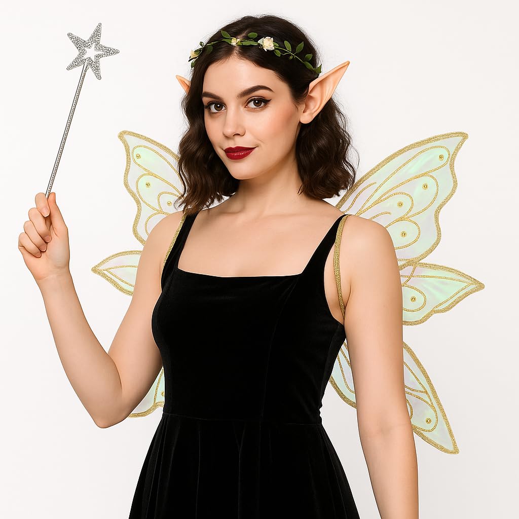 caretoto Gold Fairy Wings for Adults Dress Up Sparkling Sheer Butterfly Halloween Costume Angel Wings for Women Girls1