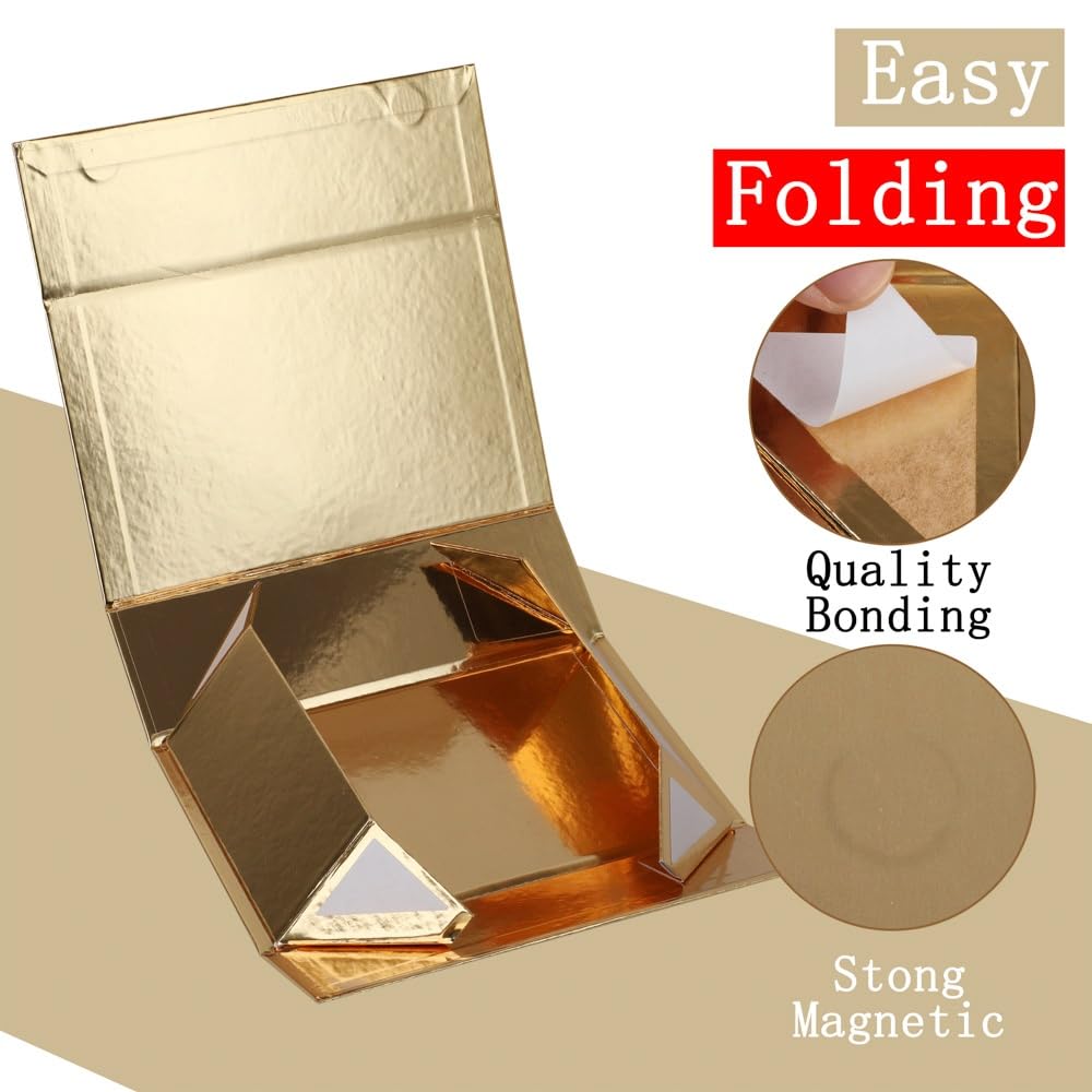UoeRing 2 Pack Extra Large Gold Gift Box 17x14.5x6 inch Luxury Gift Box for Presents with Magnetic Closure Lid Collapsible,Birthday,Christmas,Contains Card, Ribbon,Tissue Paper,Shredded Paper Filler