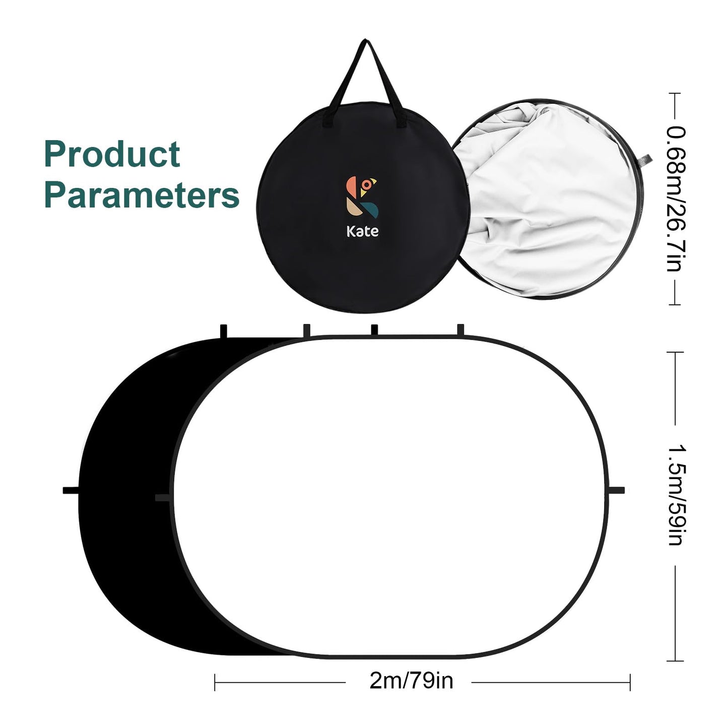 Kate 5x6.5ft(1.5x2m) Collapsible Backdrops White Black Twist Flex Pop up Folding Self Tape Backdrop for Photoshoot, Headshots Photo, Video Calls