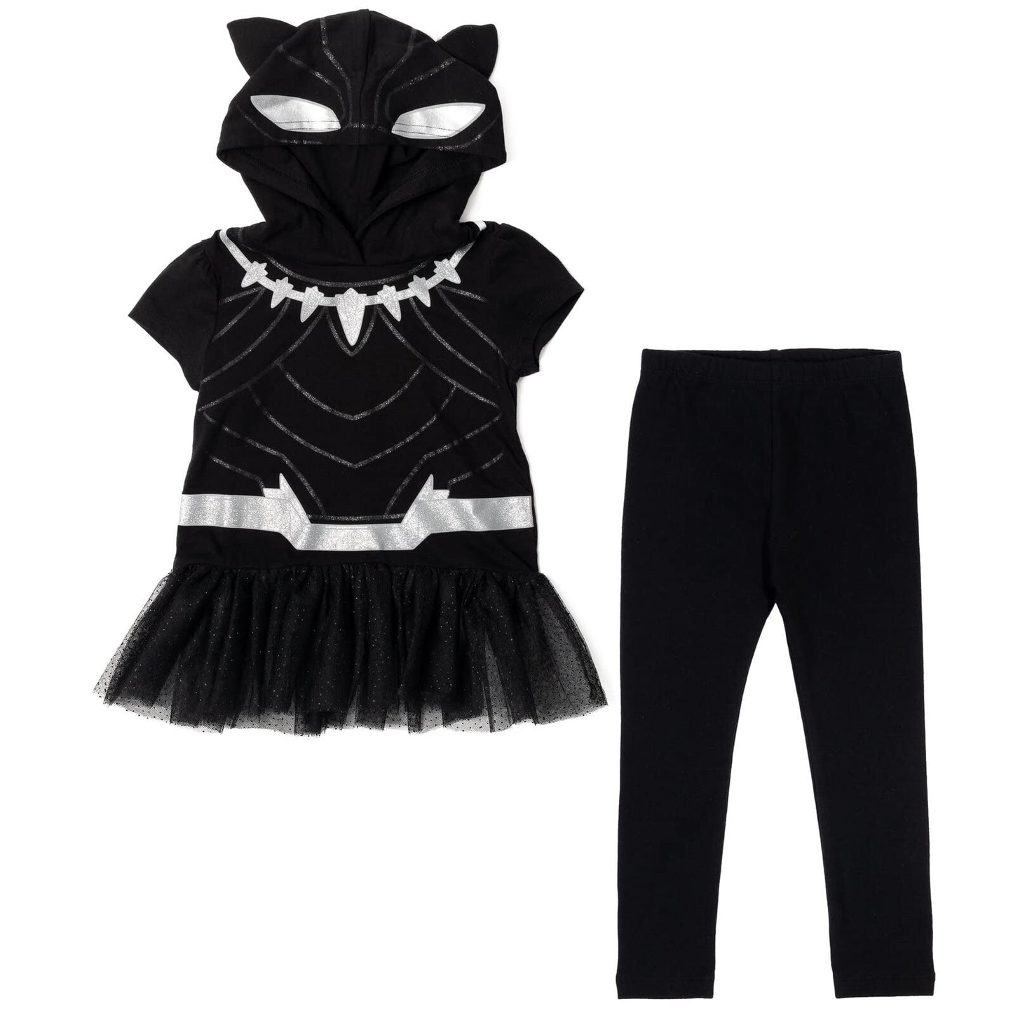 Marvel Avengers Black Panther Toddler Girls Cosplay Graphic T-Shirt Dress and Leggings Outfit Set 2T
