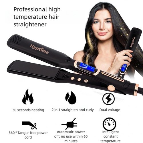 HYPTIME Wide Flat Iron Titanium Straightener Digital Display to Accurately Control Temperature, 2 Inch for Thick & Curly Hairs Professional, Dual Voltage 500°F Fast Heating for Black Hair Friendly