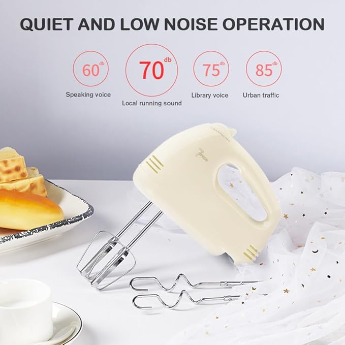 Handmixer Electric Handheld - 7 Speed Portable Kitchen Mixer Electric with 5 Stainless Steel Accessories Whisk, Food Beater for Whipping Mixing Cookies Cakes Eggs, Beige