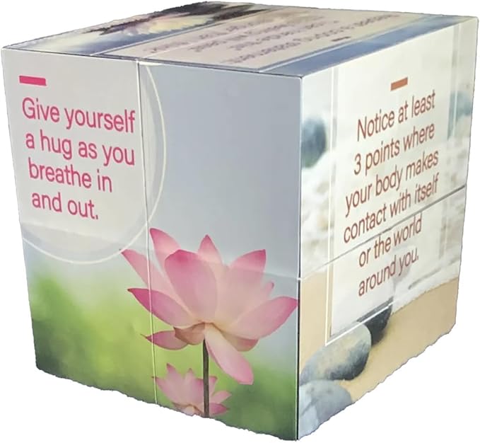 Visual Mindful Meditation Grounding Cube - Mindfulness Cube for Overcoming Anxiety, Dissociation, Emotional Pain, Stress, & Addiction | 9 Stress Relief Techniques for Emotional Support