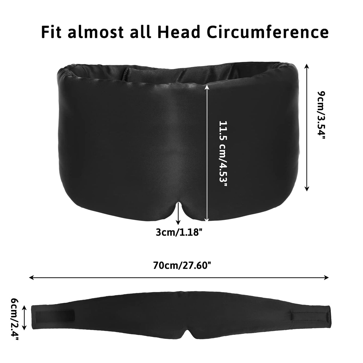 ATreebag Silk Sleep Mask for Women Men, Mulberry Silk Eye Sleeping Mask & Blindfold with Adjustable Strap, Blackout Eye Cover for Sleep Travel Yoga Nap, Large Size, Black