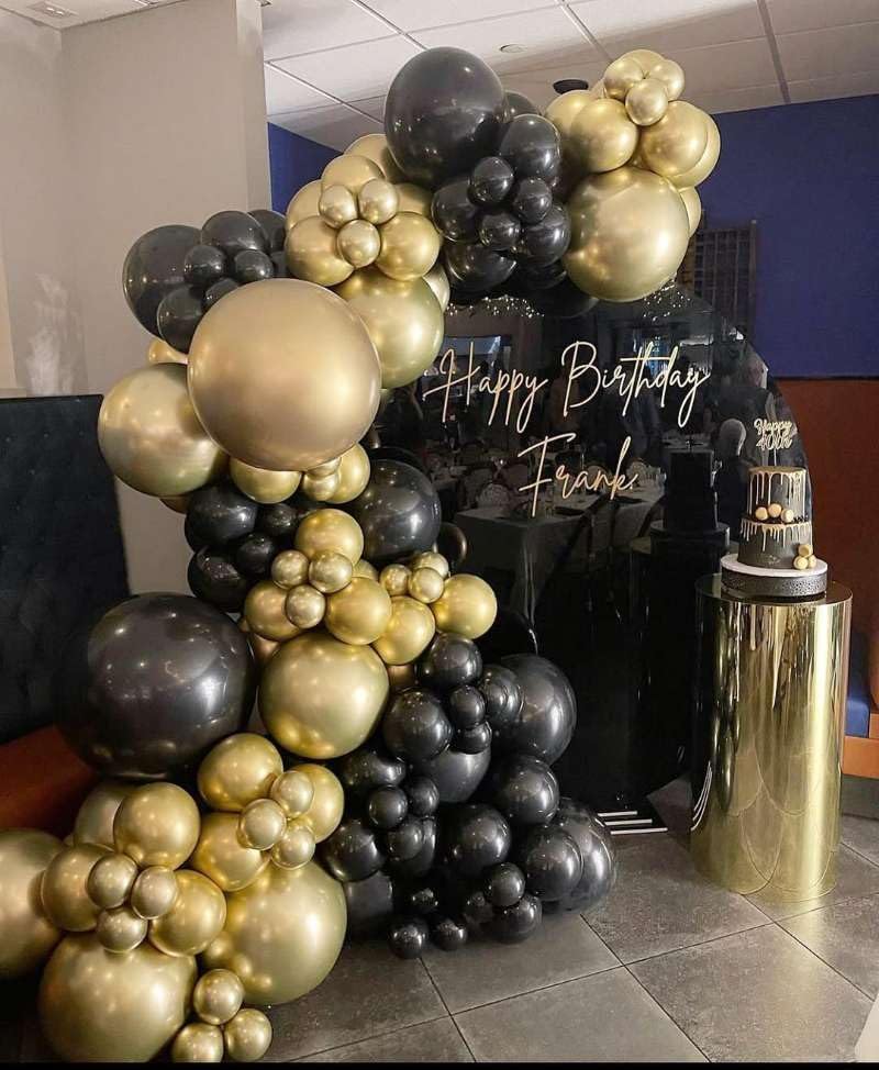 EICUECUE Black and Gold Balloons Garland Arch Kit 200Pcs - 5 10 12 18 22inch Black Gold Confetti Latex Balloons for 2026 N...
