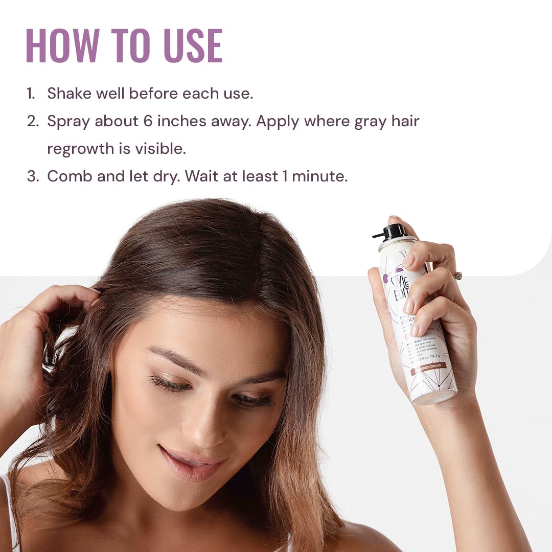 Style Edit Root Concealer Touch Up Spray - Instantly Covers Greys And Roots - Professional Salon Quality Grays Cover Up Hair Pro