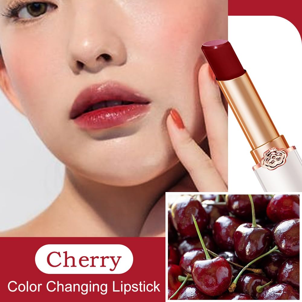 Kaely 2Pcs Hydrating Honey Lipstick Tinted Lip Balm, Black Red Cherry Color Changing PH Lipstick Makeup, Korean Magic Lip Stain