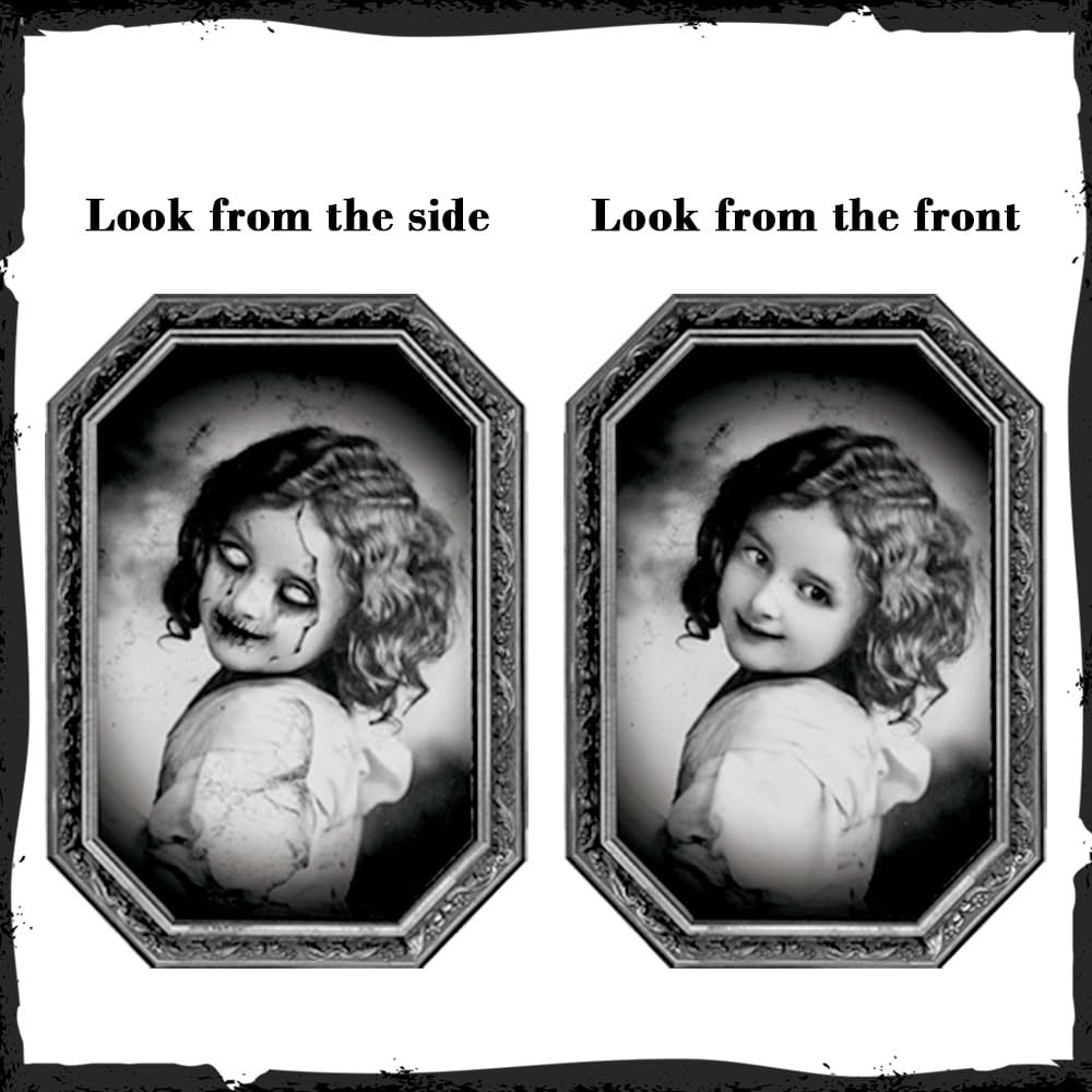 Graveyard Tombstones Halloween Decorations Outdoor: 4pcs Large Gravestones Yard Signs with Scary 3D Changing Face Photo, 17" Realistic RIP Skeleton Tombstones, Waterproof Cemetery Graves Decor Outside