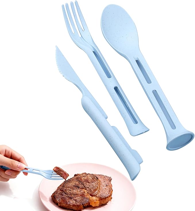 3-in-1 Portable Cutlery Set, Compact Reusable Fork Spoon Knife Combo, Eco-Friendly Travel Utensils, Outdoor, Camping, and ...