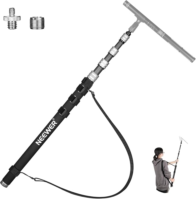 NEEWER Upgraded Microphone Boom Pole, 9.8ft/300cm Telescopic Carbon Fiber Mic Boom Arm with 5 Sections, 1/4” 3/8” 5/8” Scr...