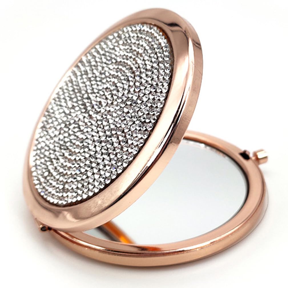 Reazana 2pcs Magnifying Compact Mirrors 1X 2X Folding Makeup Mirror Mini Round Travel Mirrors 2.75 Inch Foldable Pocket Purse Co