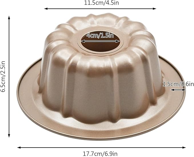 4.5'' Mini Bundt Cake Pan, Carbon Steel Round Fluted Tube Cake Pan, Non-stick Kugelhopf Cake Baking Mold for Cupcake Brownie Pudding (1pc, 4.5'')