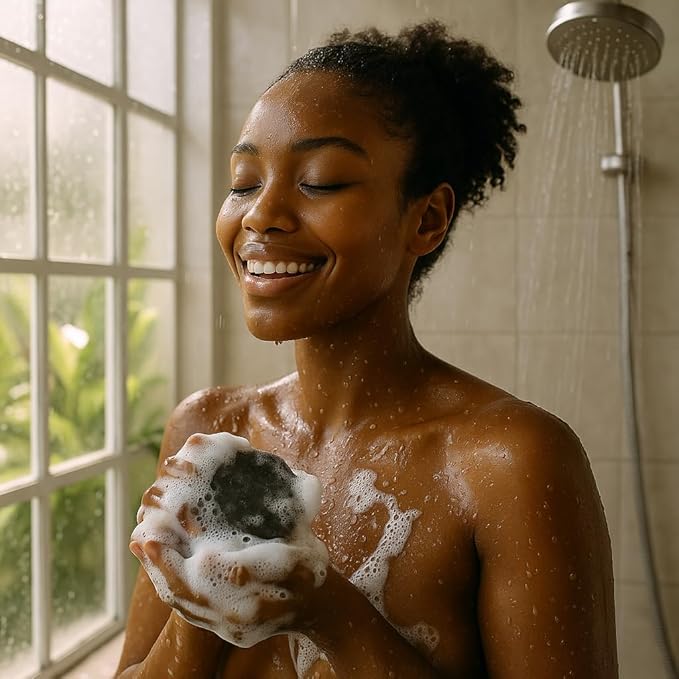 SpaScriptions Exfoliating African Black Soap Body Wash - 32 fl oz Charcoal & Coconut Scented Body Scrub with Coffee & Walnut Shell Exfoliants, Gentle Cleansing Body Wash, PH Balanced, Paraben Free