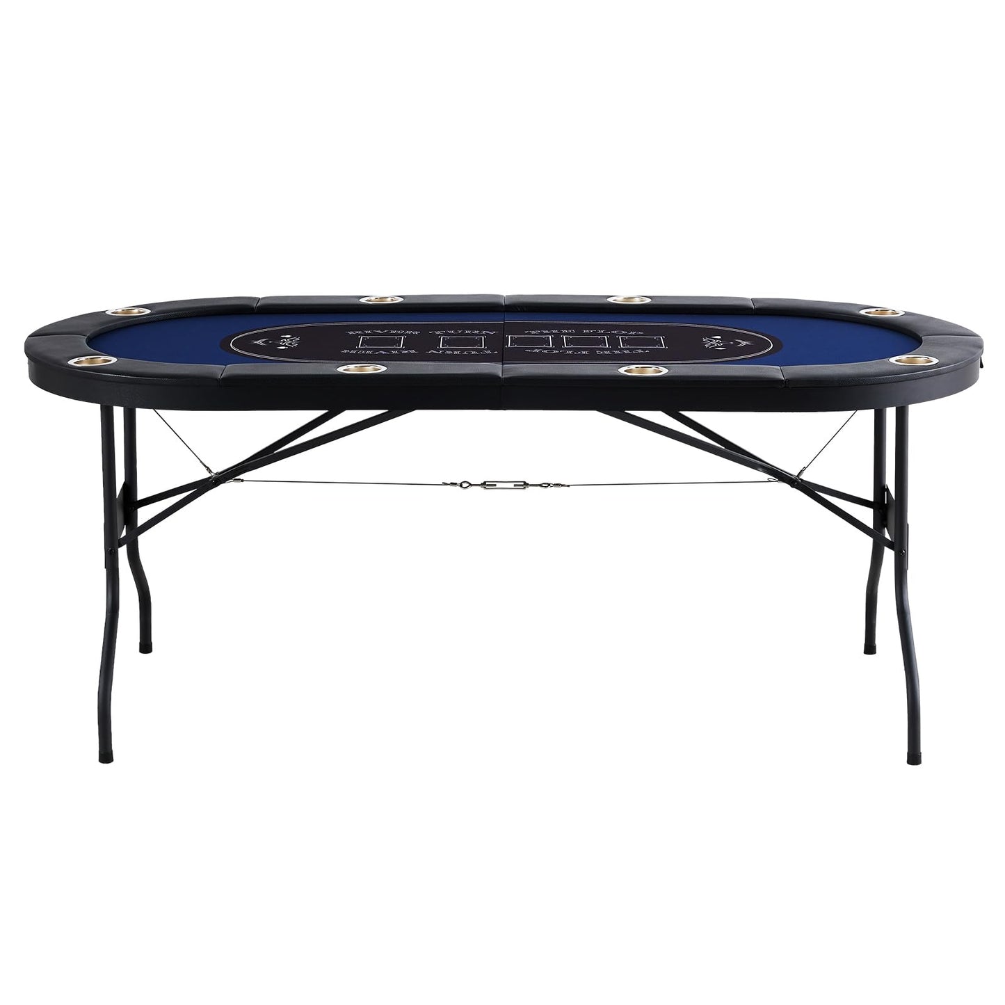 VEVOR 8 Player Poker Table Foldable, Portable Folding Card Board Game Table, Casino Leisure Table, Blackjack Texas Holdem Table with Padded Rails and Stainless Steel Cup Holders,Blue (72 in)