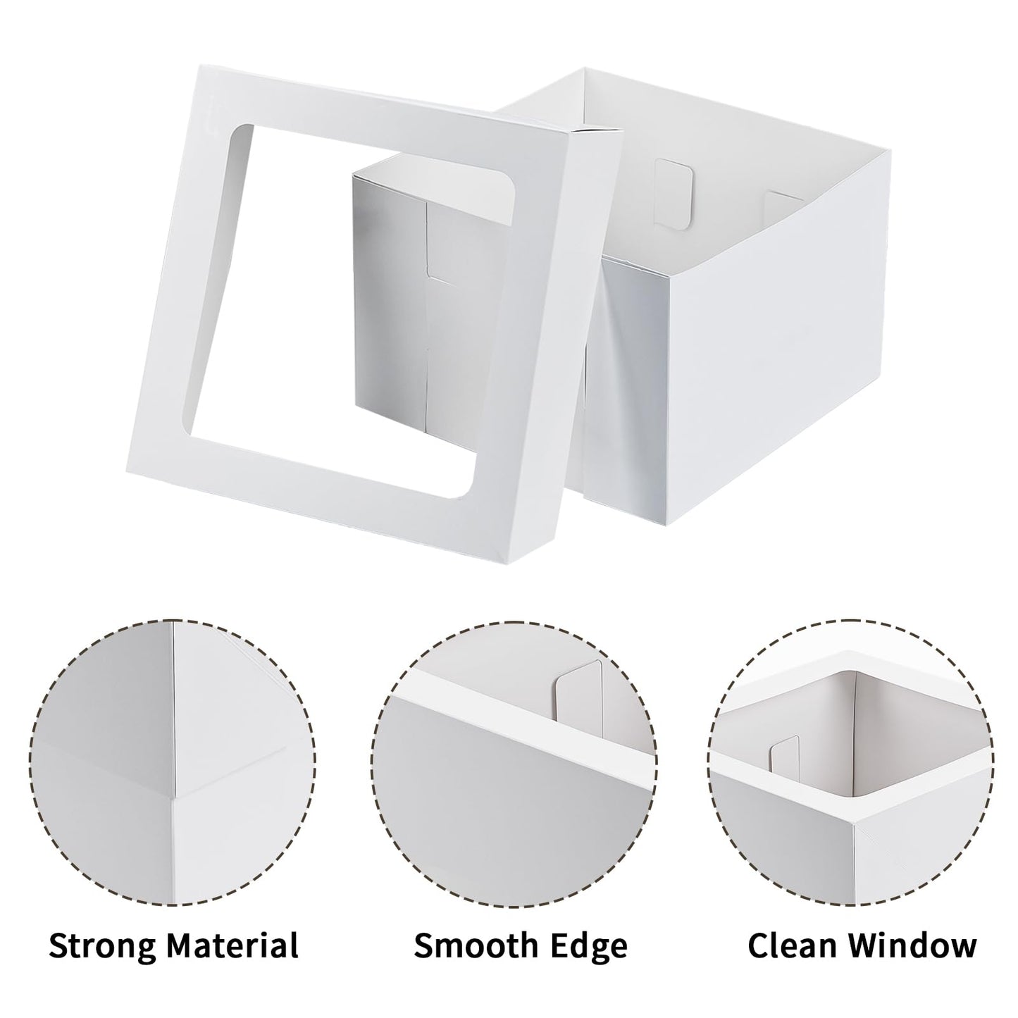 Moretoes 10pcs Cake Boxes 12x12x8 Inch White Bakery Boxes with Window Tall Dessert Cardboard Containers for Cakes Cupcakes Pies Donuts Cookies, for Valentine's Day Mother's Day
