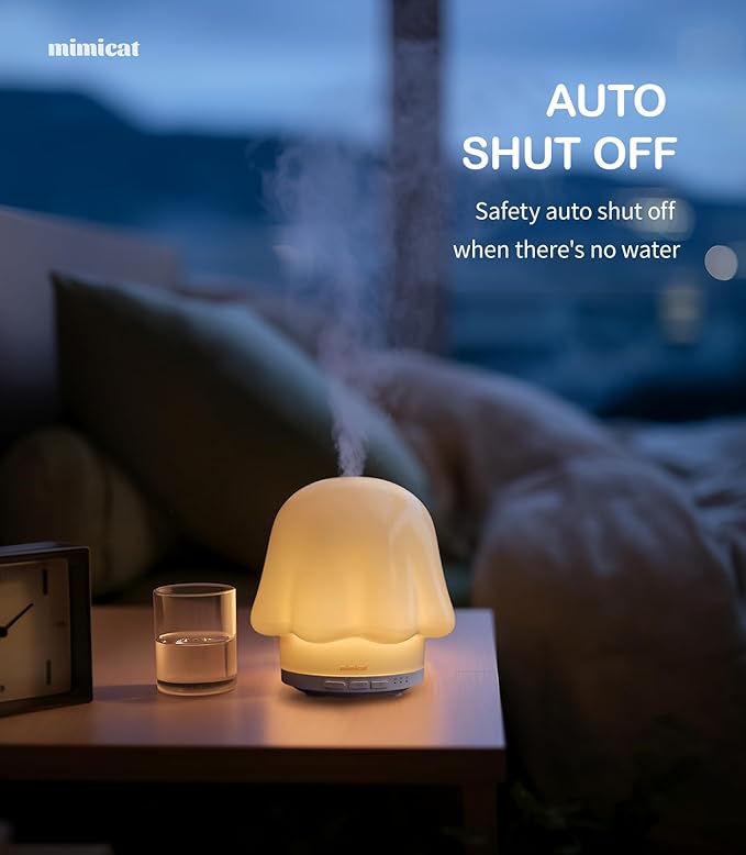 Essential Oil Diffuser for Home Glass: mimicat Timer 120ml Ultrasonic Cool Mist Aromatherapy Diffusers for Bedroom Office with Soft Night Light Cream White