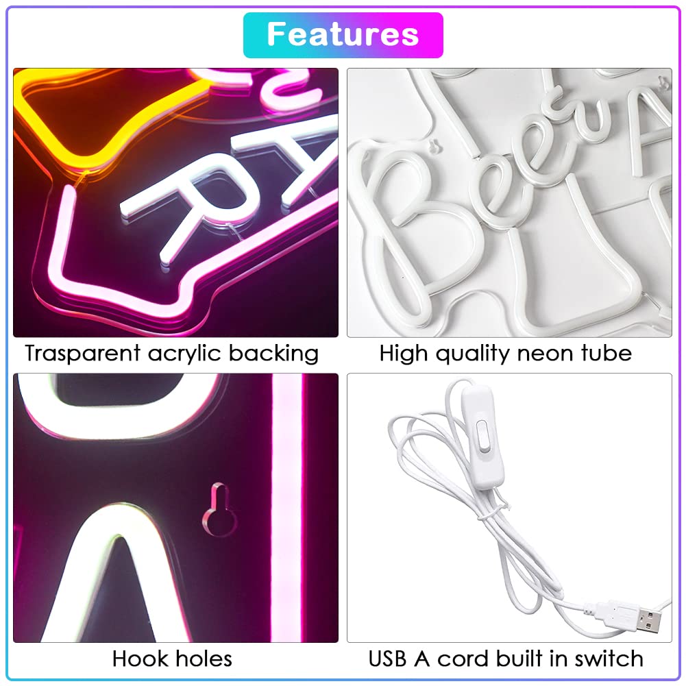 Beer Bar Neon Sign Led Neon Lights For Wall Decor USB Powered Light Up Bar Signs For Home Bar Store Restaurant Man Cave Decor Cafe Bistro Club Party Gift