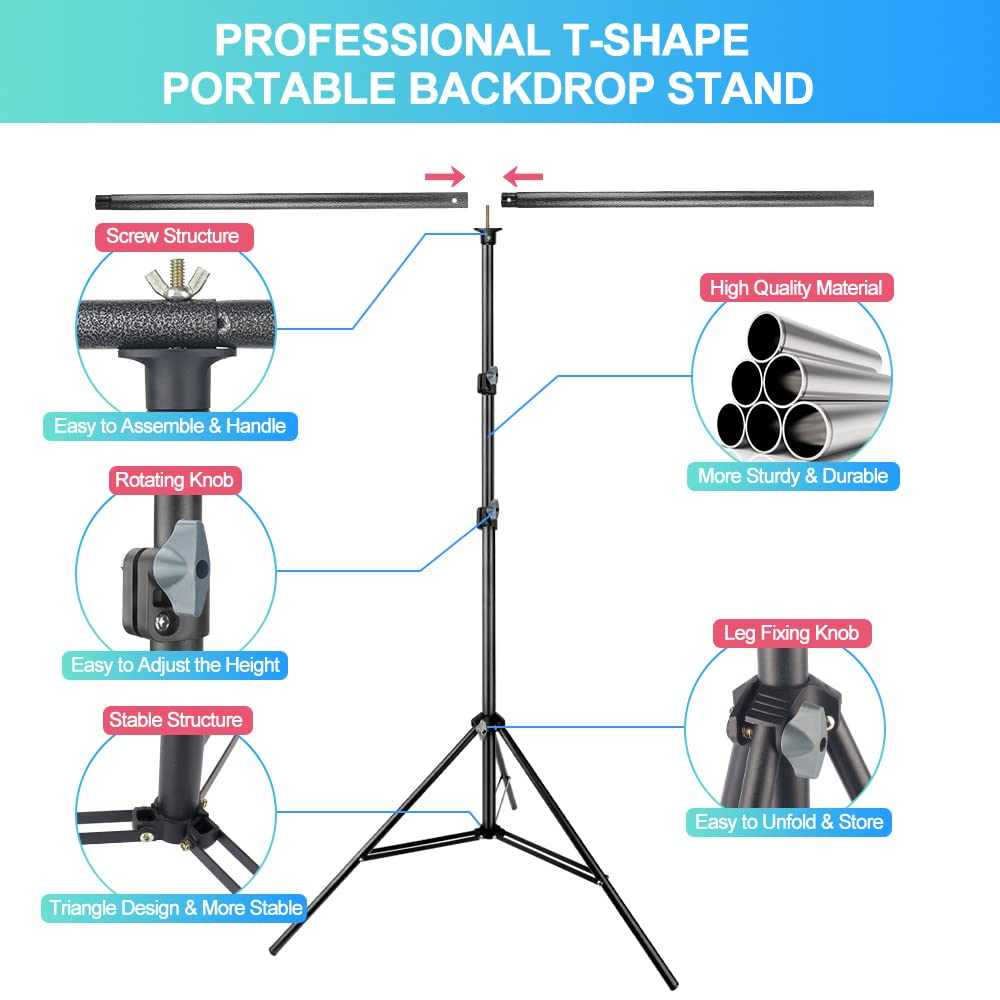 Black White Backdrop Screen with Stand Kit for Photo Video Studio Filming 5X6.5ft, Black Backdrop White Photo Curtain Background with T Shape Stand and 5 Spring Clamp for Photography Party Decorations