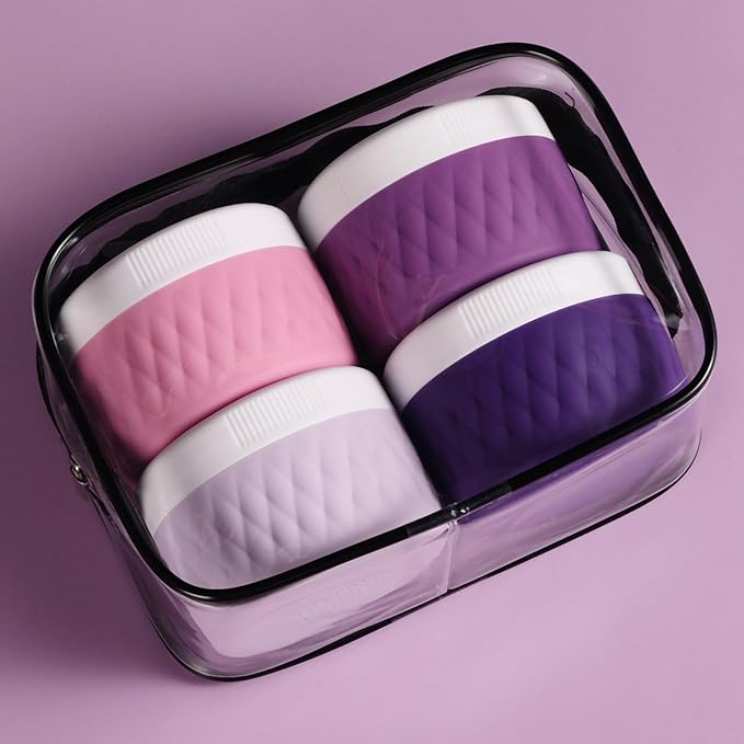 Travel Containers for Toiletries, Silicone Cream Jars BPA-Free, TSA Approved 2oz Travel Size Containers, Leak-proof Silicone Jars with Lid for Cosmetic Face Hand Body Cream (4 Pack)