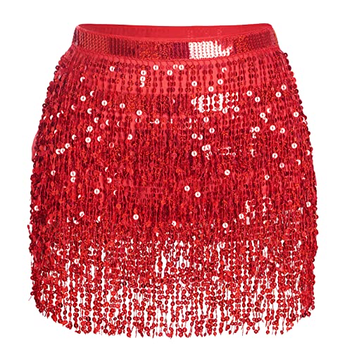Belly Dance Hip Scarf Sequin Tassel Skirt Wrap Sparkly Rave Costume for Women