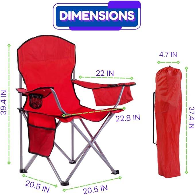 EZONE 2-Pack Camping Chairs with Built-in Ice Cooler, Portable Chair, Storage Pocket, Cup Holder, and Carry Bag Perfect for Camping, Tailgating, Fishing, Beach, and Lawn (2, Red)