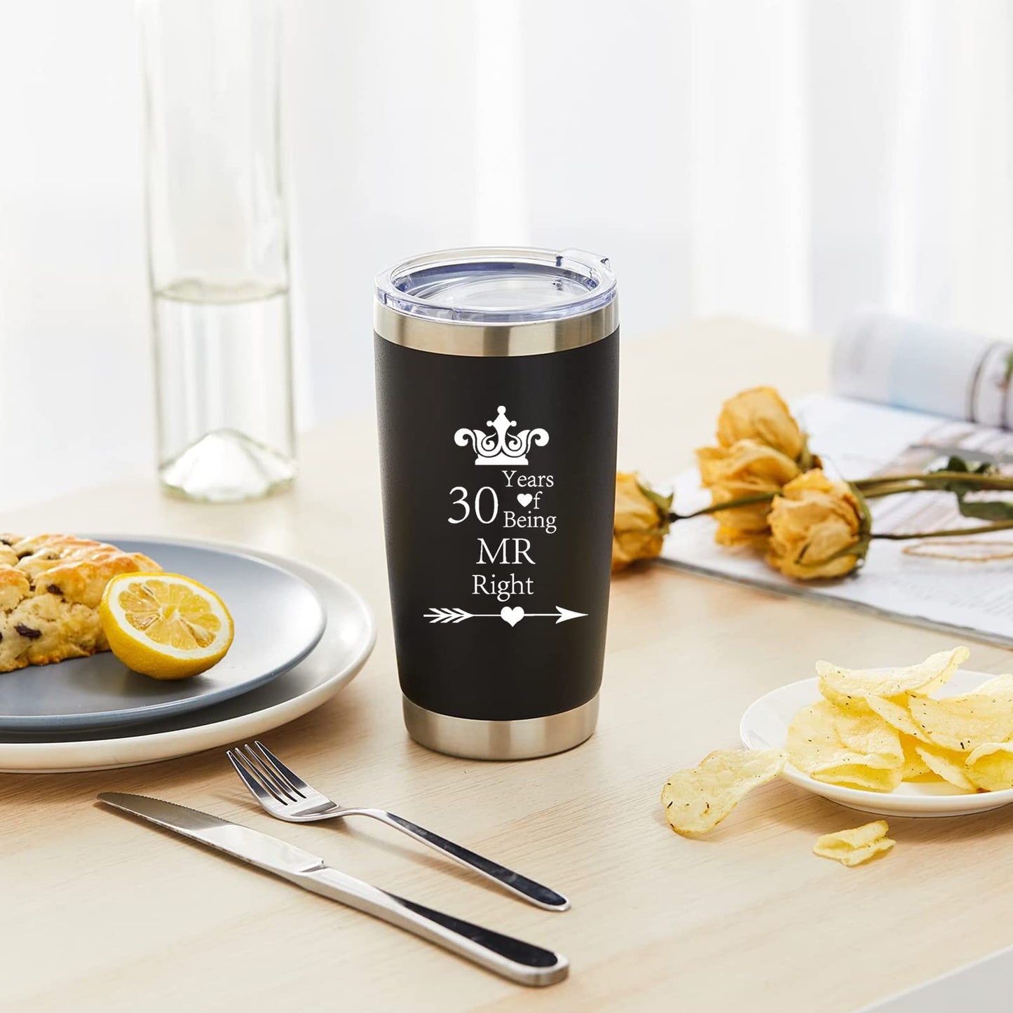 HLIKEM Set of 2 Wedding 30th Engagement Anniversary Tumblers for Couples Parents 20 OZ Stainless Steel Insulated Car Tumbler Travel Mug Mr Right Mrs Always Right 30 Years Anniversary Funny Present