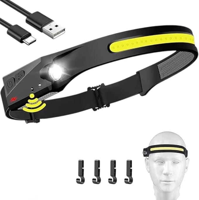 LED Fishing Headlamp, Rechargeable, 230° Wide Beam Head Lamp with Motion Sensor - Camping Gear, Waterproof Head Light, Fla...