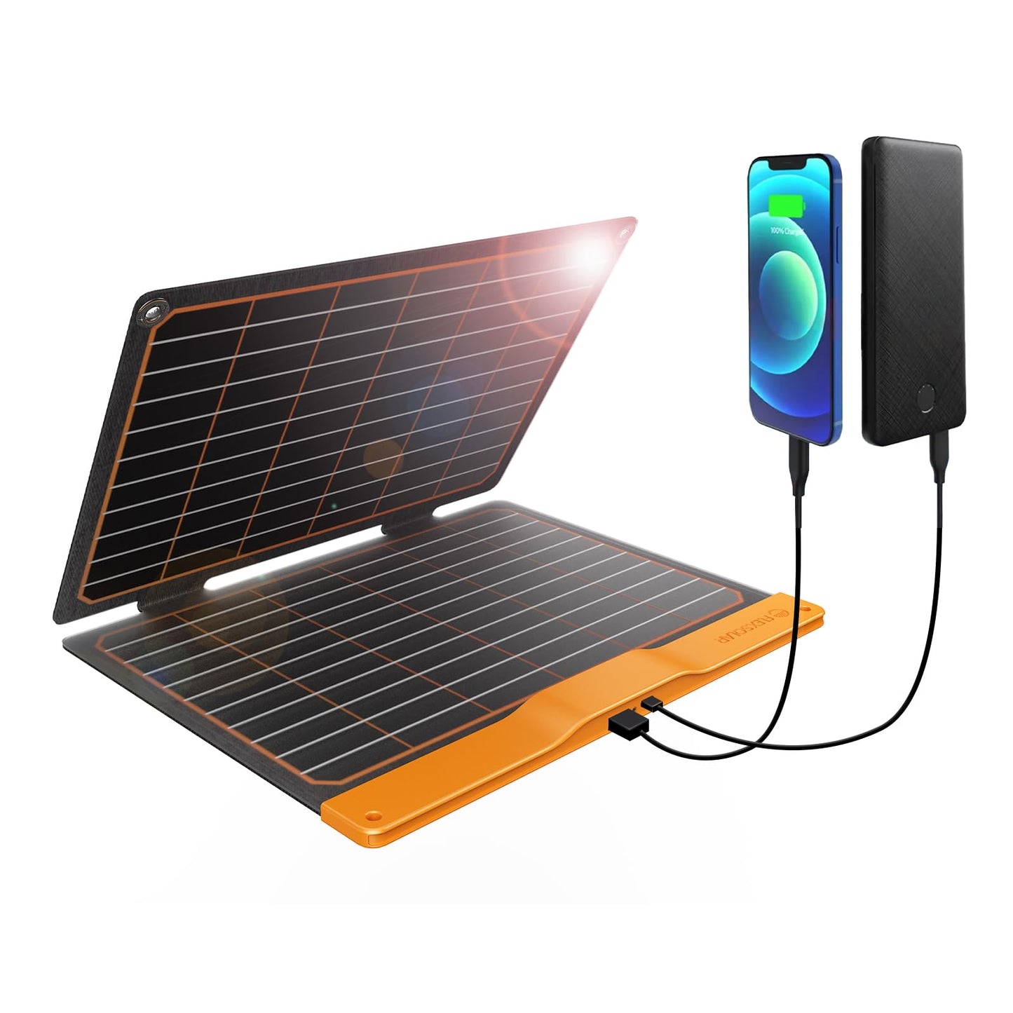 20W Small Solar Panel Charger 5V Usb-A Usb-C Foldable Portable Lightweight Etfe Power Emergency Panel Ip67 Waterproof Hiking Cam