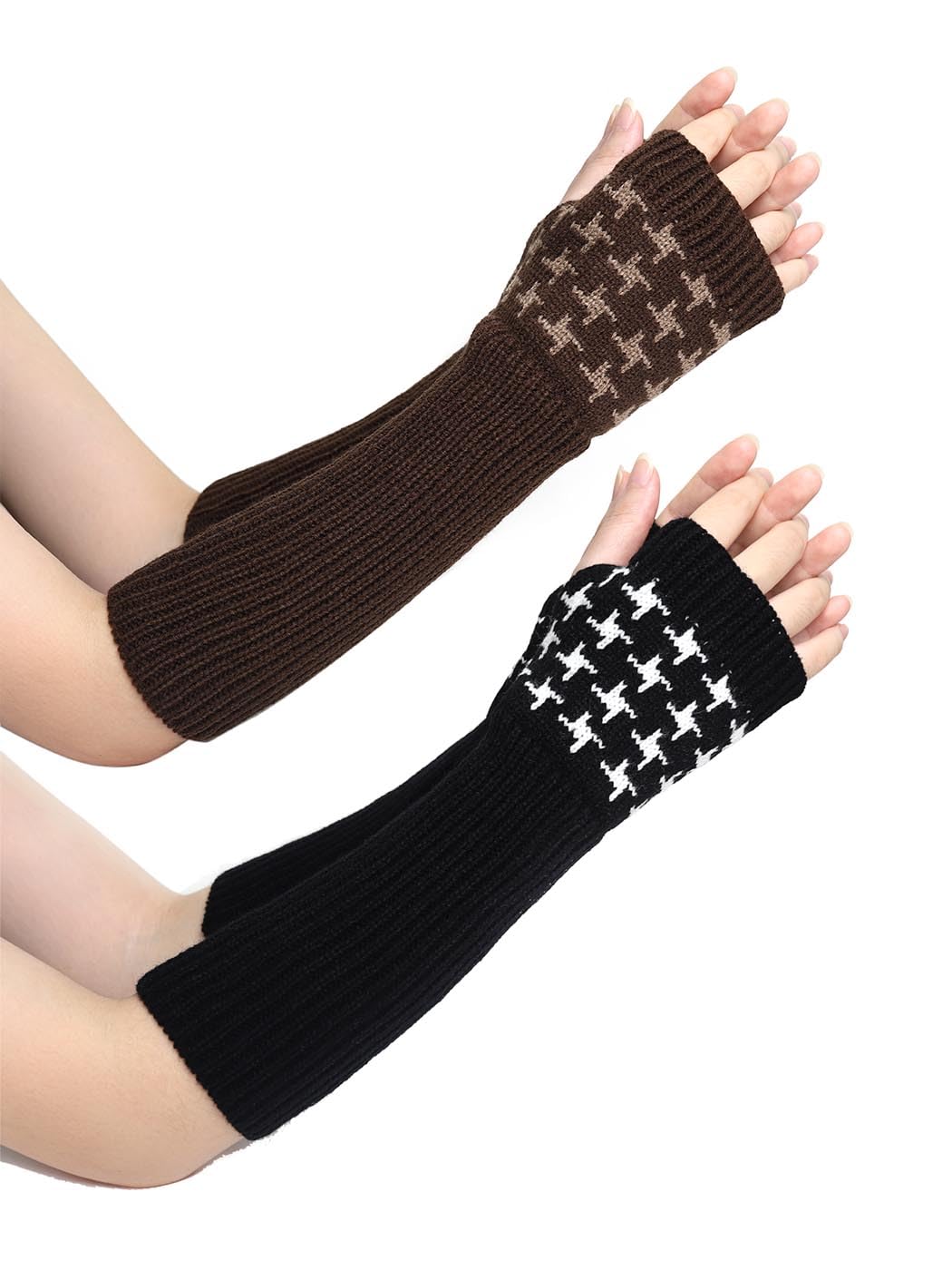 Urieo Long Arm Warmers Winter Fingerless Gloves Knit Mitten with Thumb Hole for Women（Pack of 2）