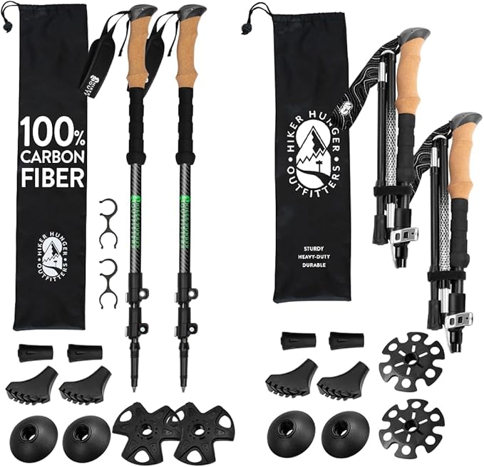 Premium Foldable & Collapsible Trekking Poles by USA Brand – Ultra Strong Lightweight Hiking Poles – 3K Black 100% Carbon ...