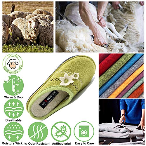 LE KAPMOZ Women's Boiled Wool House Slippers Breathable Sweat Free Clog Slip on Mule Indoor/Outdoor Slipper