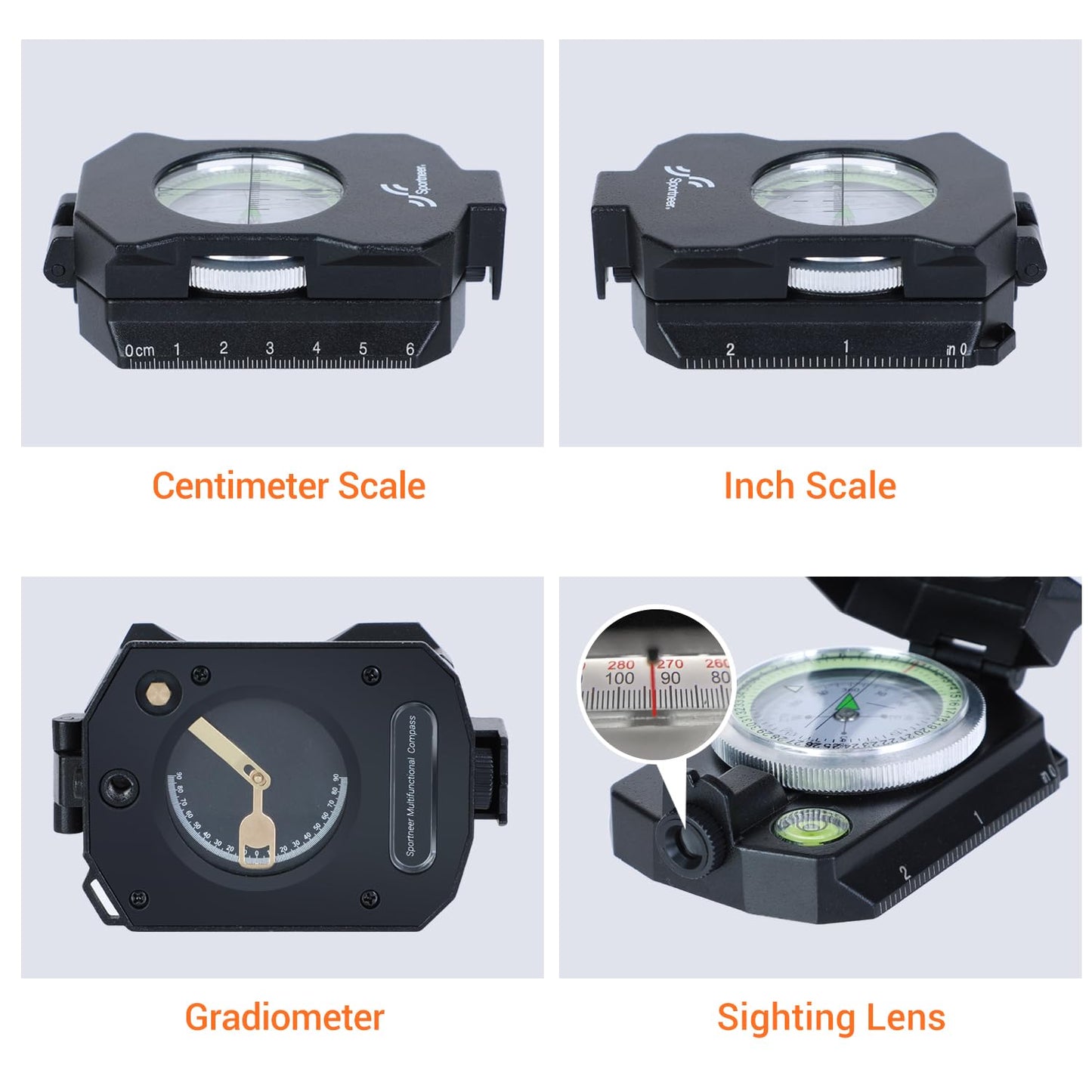 Sportneer Compass Survival Hiking Military Waterproof Lensatic Compass With Inclinometer For Camping Hunting