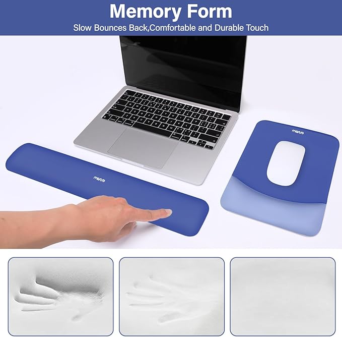 MOSISO Wrist Rest Support for Mouse Pad&Keyboard Set, Rectangular Ergonomic Mousepad Non-Slip Base Home/Office Pain Relief&Easy Typing Pad with Neoprene Cloth&Raised Silicone Lining, Royal Blue