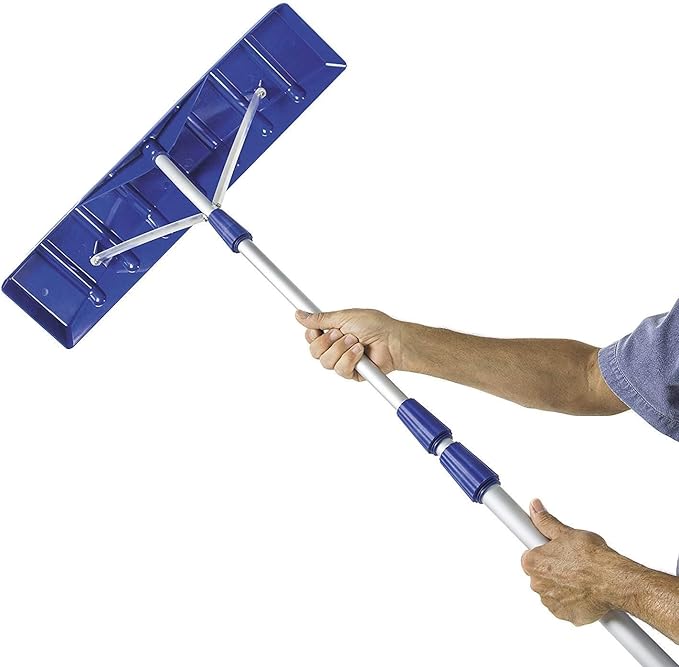 Snow Joe Telescoping Roof Rake, Extendable Leaf & Snow Shovel with Poly Blade, 25 Inch Wide, RJ204M