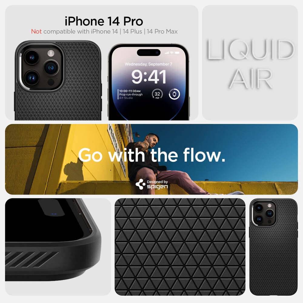 Spigen Liquid Air Designed For Iphone 14 Pro Case (2022) [Military-Grade Protection] - Matte Black