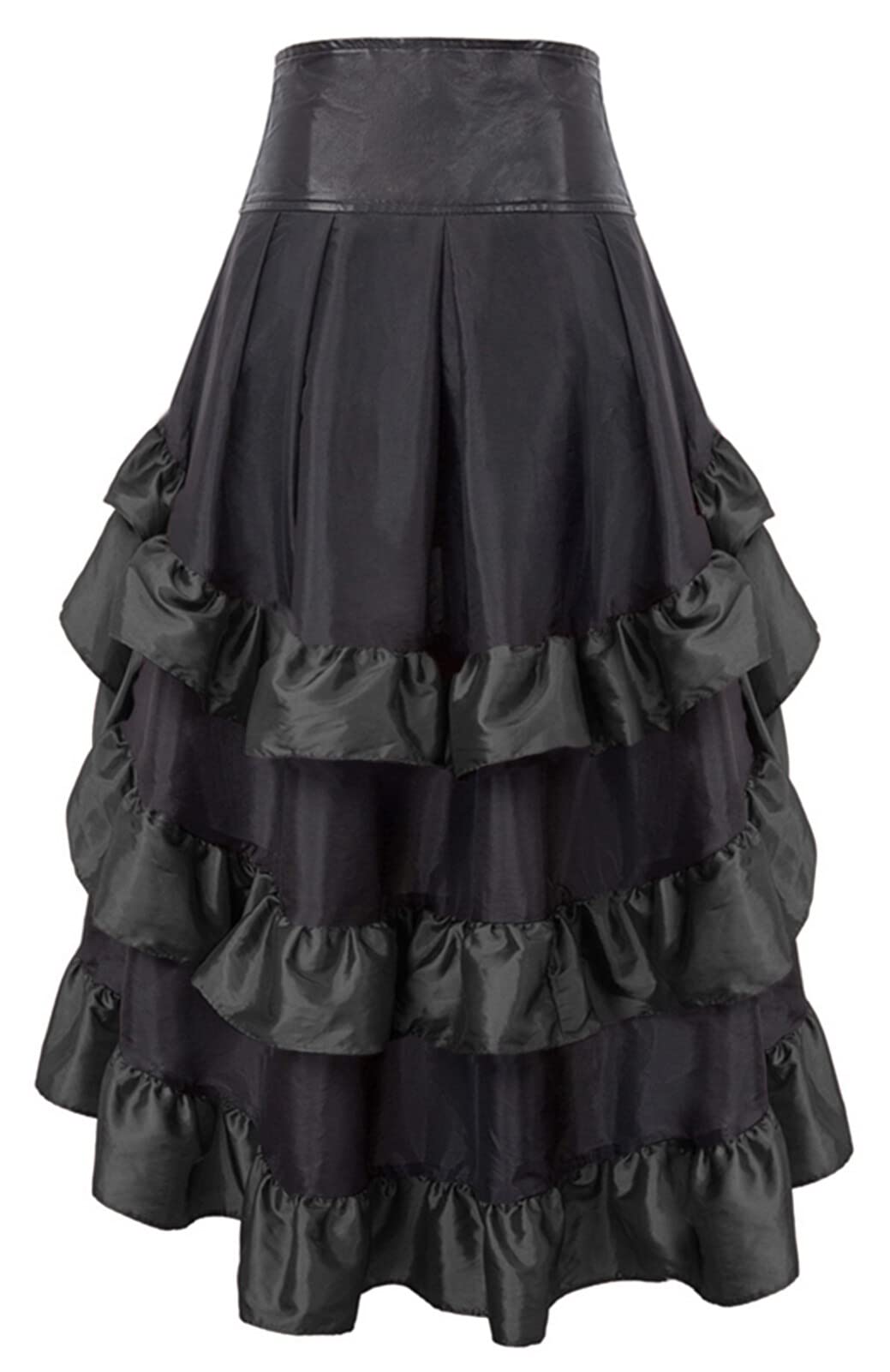 FEOYA Women's Steampunk Gothic High Low Cyberpunk Skirt Plus Size Costume Ruffle Outfits Black, Large