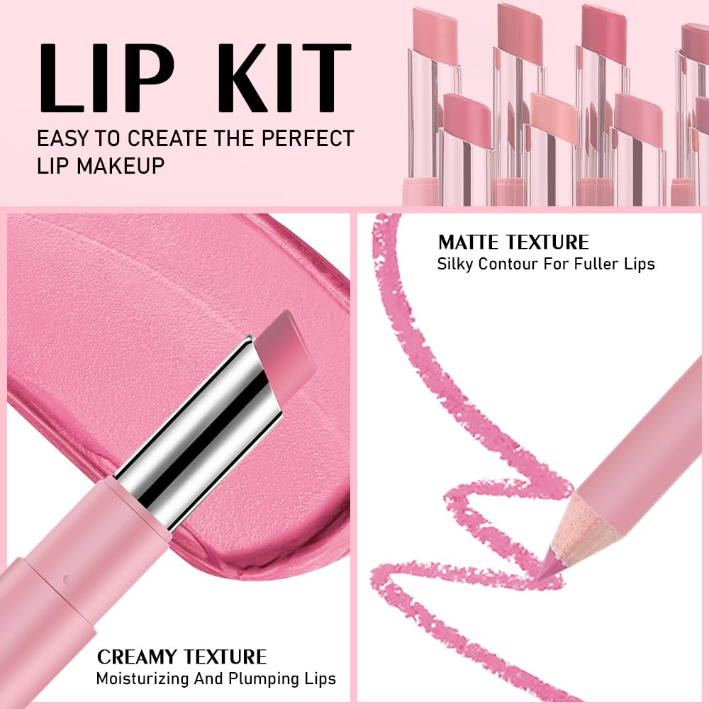 2-in-1 Light Purple Matte Lip Liner & Lipstick Combo Set,Lips Kit with Lip Liner Lip Stains Long Lasting Waterproof Smudge Proof