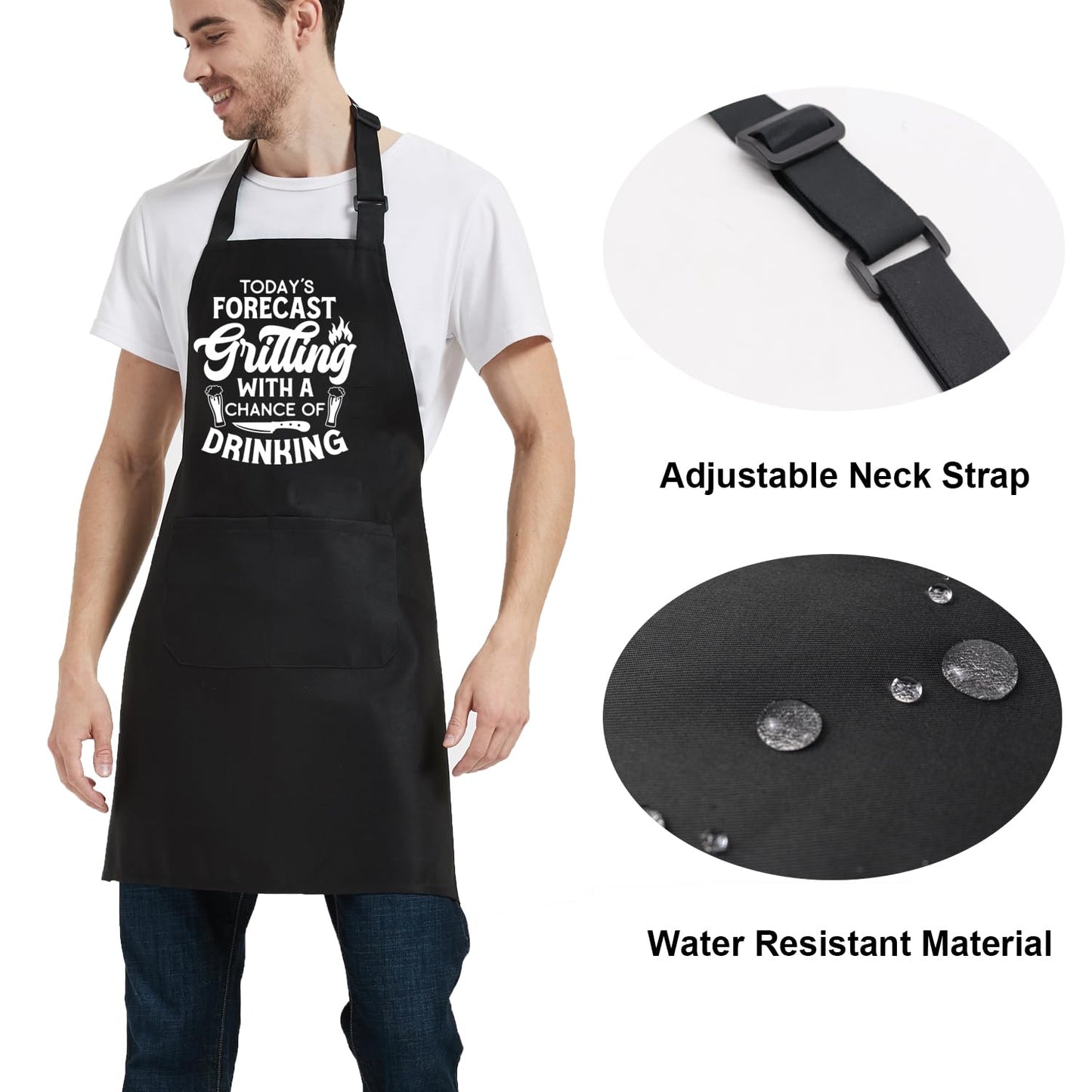 OzosKeiw Funny Grilling Aprons for Men with Pockets, Mens Kitchen Aprons for Cooking BBQ Grill, Chef Apron for Men, Funny Birthday Gift for Dad Husband Christmas Brother Father