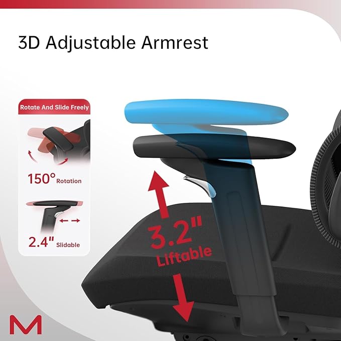 Motostuhl S3P Ergonomic Office Chair with High-Density Foam Seat & VTS Sliding Backrest - High Back Desk Chair with 150° Recline, 3D Cantilever Headrest, Adaptive Lumbar Support for Home Office