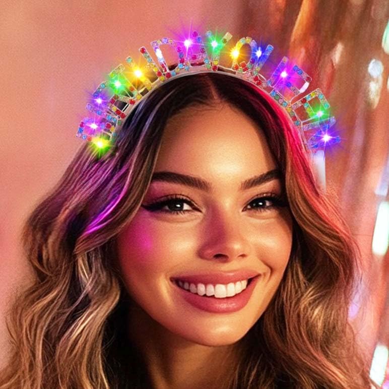 DRESBE Light Up Birthday Headband LED Rhinestone Birthday Queen Headbands Party Favors Hair Accessories for Women
