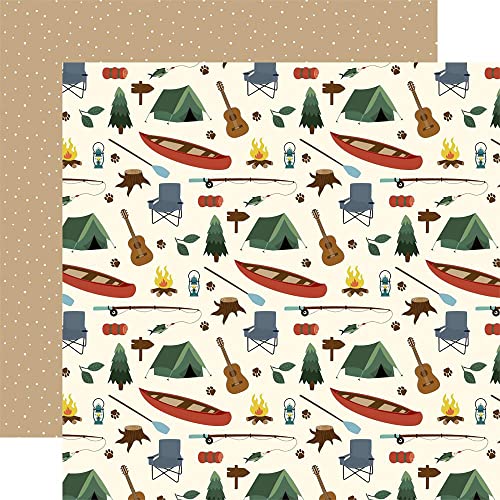 Fishing Scrapbook Paper - 12x12 Inch Cardstock with Fishing Pole, Fish, Outdoor Adventure Theme | for Boat, Lake, Fisherma...