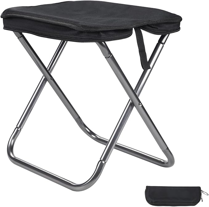 Spisces 13-inch Portable Stool - 1.0lbs Lightweight & Compact Camping Folding Stool Supports 300lbs, Handbag Style Carry -...