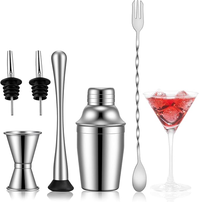 WELKOR 6 Piece 8oz Professional Cocktail Shaker Set with Built-in Strainer,Martini and Margarita Shaker for Home Bar, Bost...
