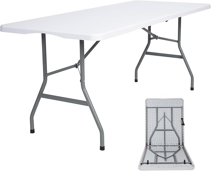 Lakhow 6ft Folding Table - Heavy Duty Portable Table Indoor Outdoor for Parties, Camping & BBQs, Folds in Half for Easy St...