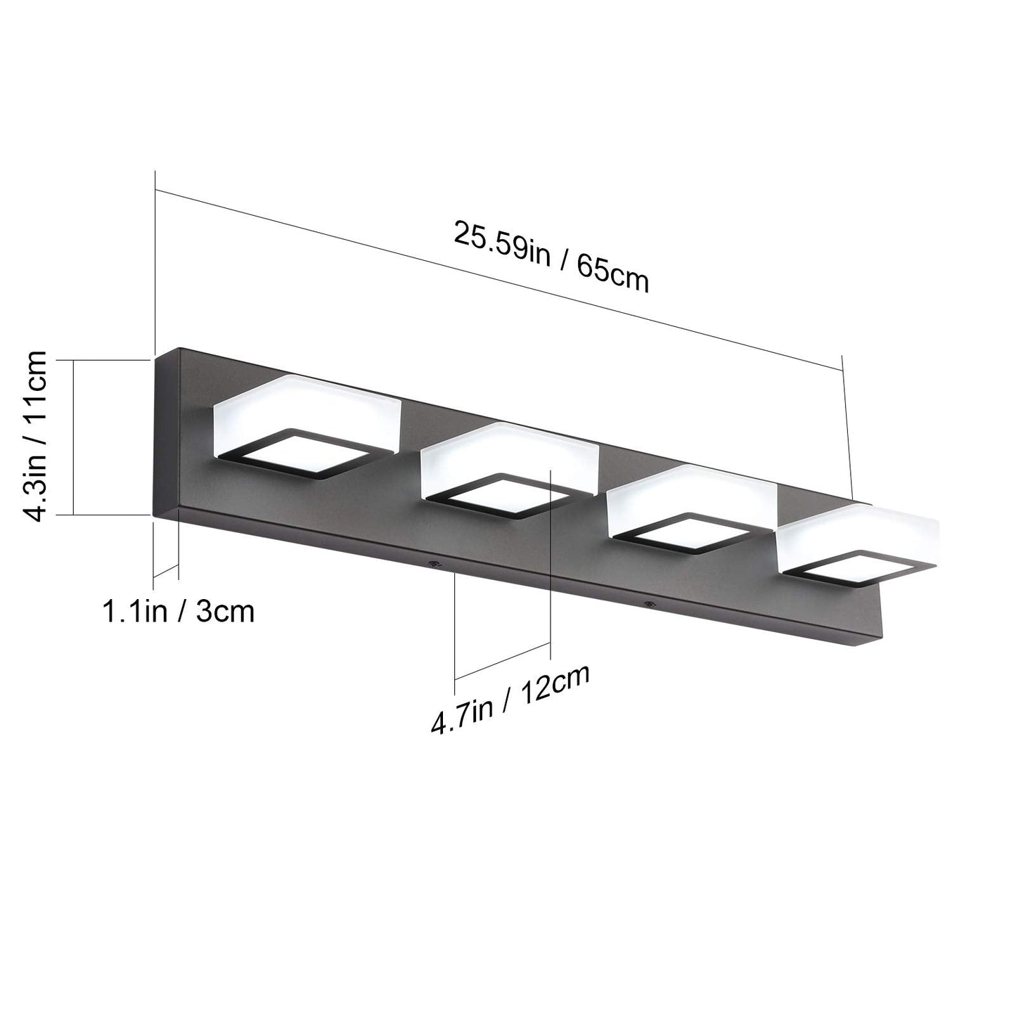 Ralbay LED Black 4 Lights Acrylic Lighting Fixtures Modern Matte Black Bathroom Vanity Lights