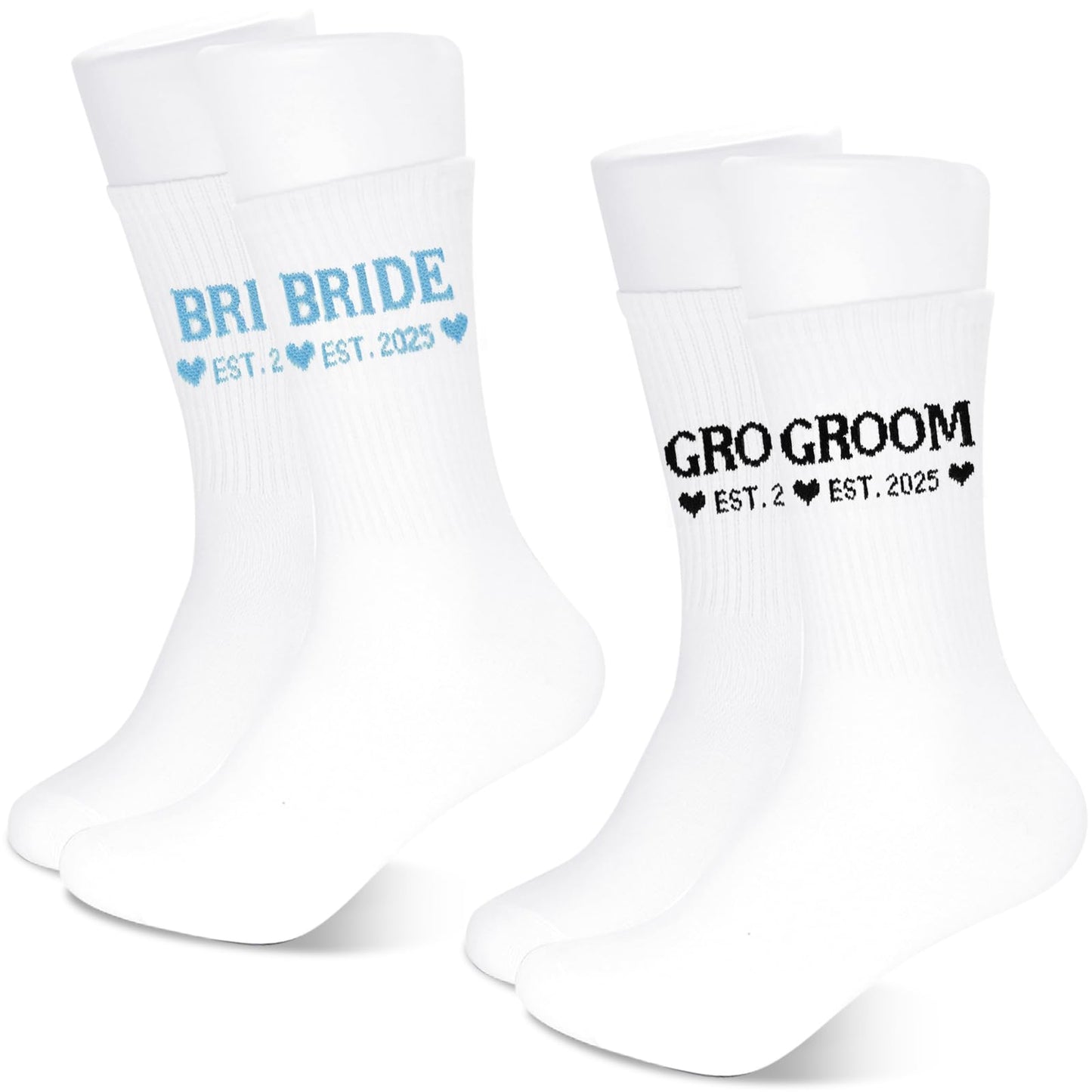 ZVUZVO Bride And Groom Gifts 2025, White Blue Bride Socks Soft And White Black Groom Socks Novelty, Engagement Wedding Gifts For Couples Newlywed