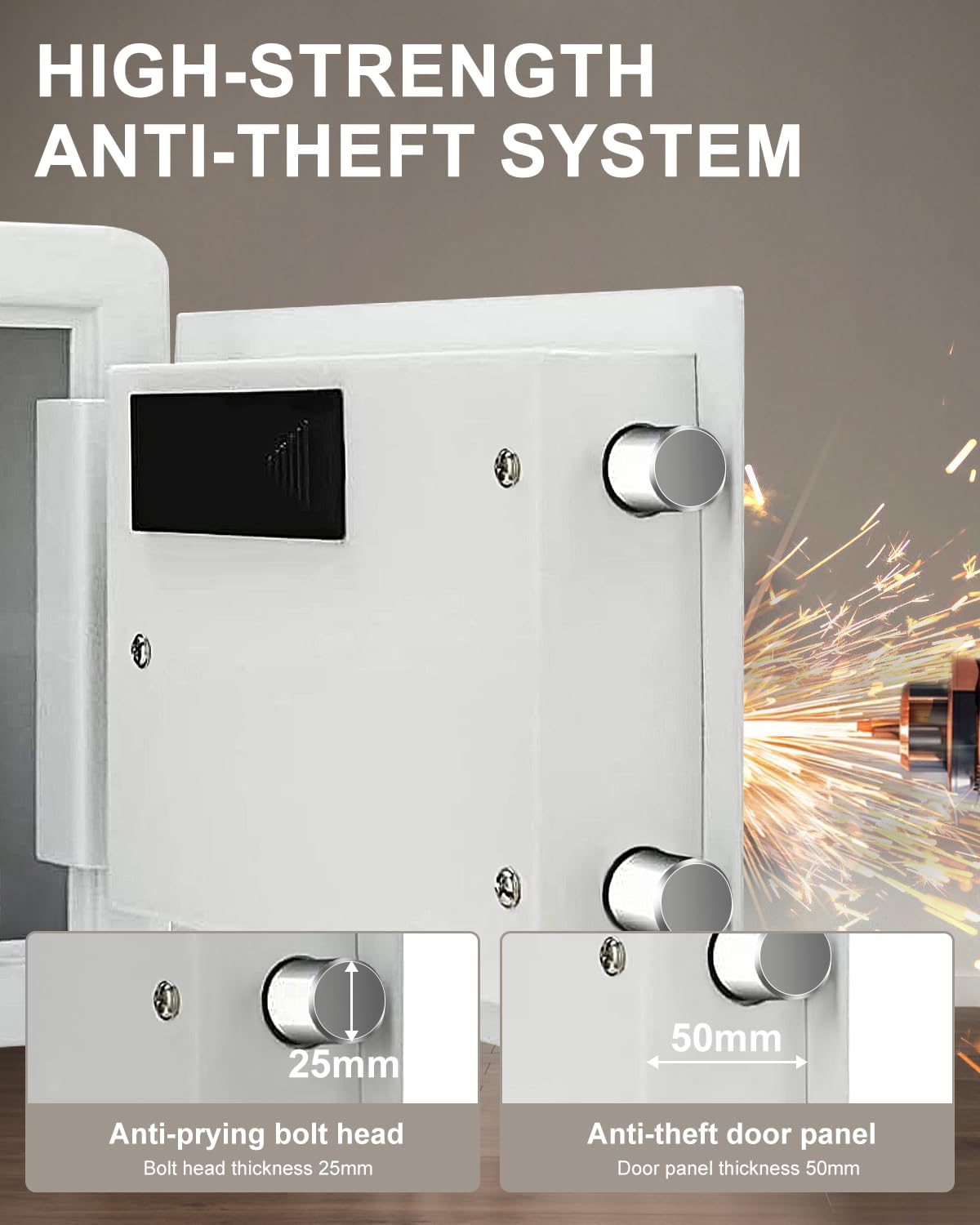 TIGERKING 20 lb Biometric Fingerprint Home Safe, 1.2 Cubic Feet Digital Security Safe Lock Box, Quick-Access Small Safes for Cash, Jewelry, Document, White