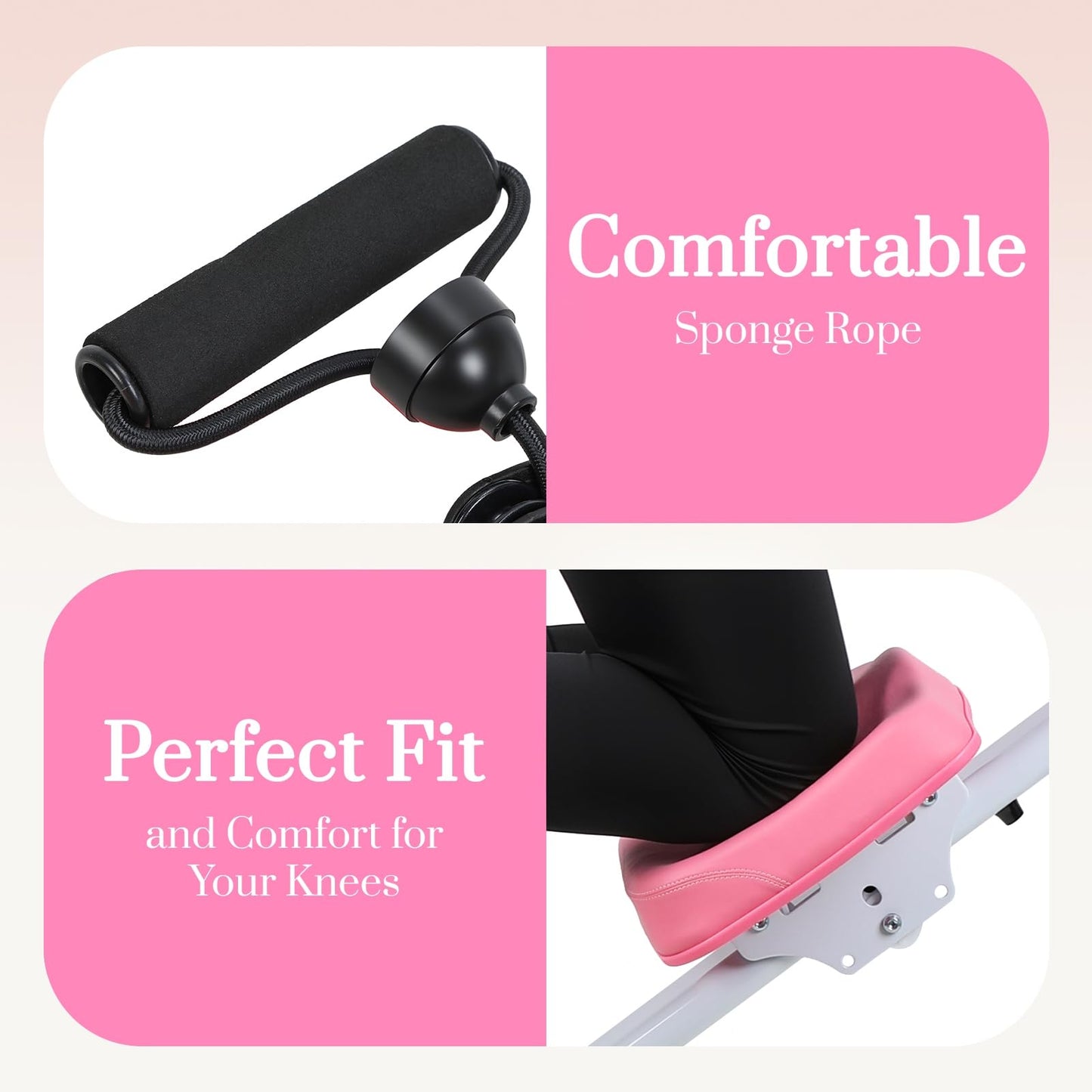 loyliawa Rowing Machines Multi-Functional Rowing Machine, Home Gym Rowin g Machines, Folding AB Workout Machine, Abdominal Rowin g Fitness Equipment for Home Use, Max 120kg Pink-White