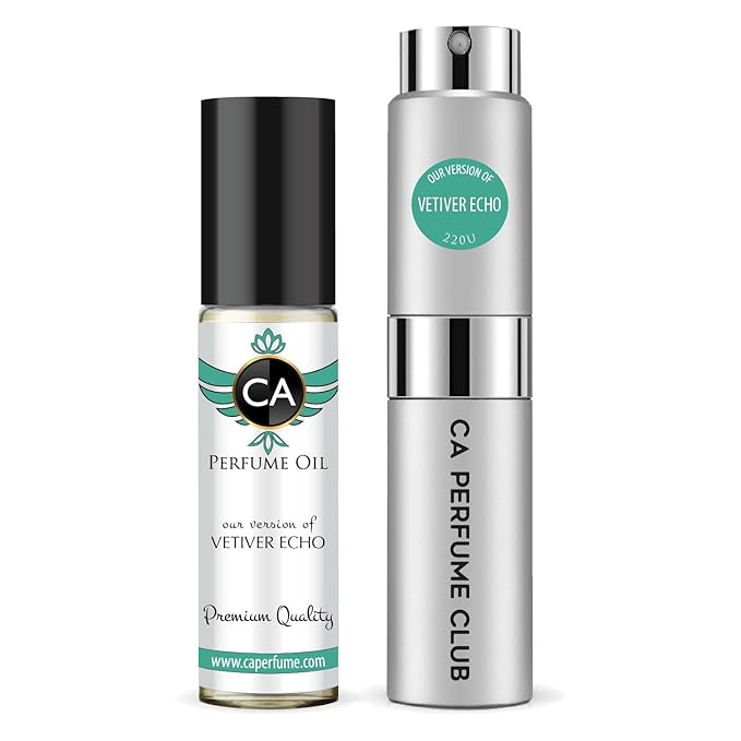 CA Perfume Duo Impression of Vetiver Echo For Women And Men Perfume Layering Set Long Lasting Travel Size EDP + Body Oil Roll-On Bottle 0.27 Fl Oz+0.33 Fl Oz