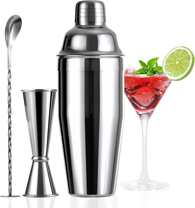 Thecosky 24oz Cocktail Shaker Set with Minimun 1/8oz Scale 1 oz 2oz Jigger - Monogramm Initials Martini Shaker Set - 304 S...